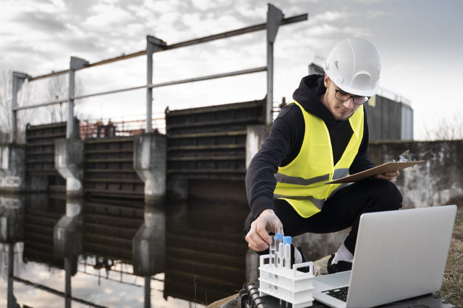 full-shot-engineer-with-laptop-outdoors full-shot-engineer-with-laptop-outdoors